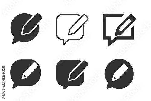 Customer Feedback Icons. The role of customer feedback in shaping marketing strategies. Icon set. Set Logo of speech bubble with pencil. harmonious logo
