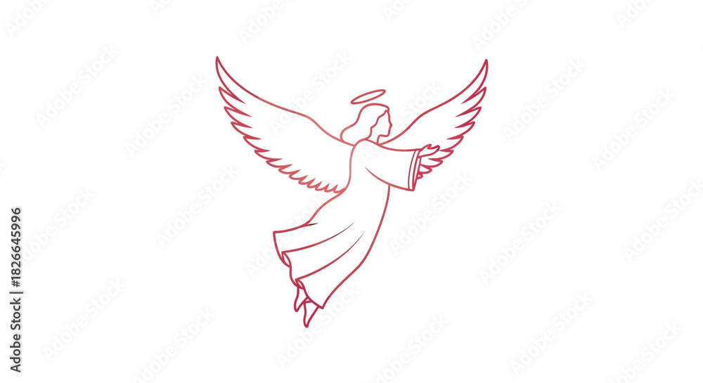 Obraz premium Elegant angel silhouette with flowing wings in red