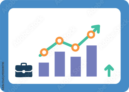 Presentation board showing rising bar chart and upward trend line, symbolizing corporate meetings, financial growth, and successful business performance.
