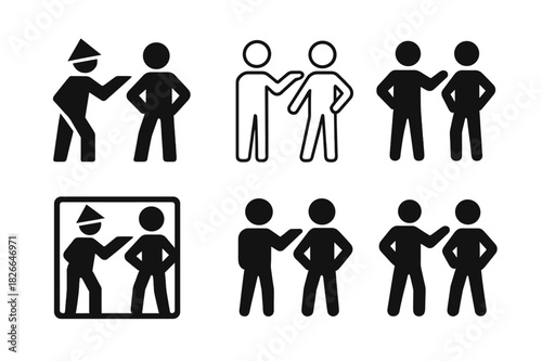 Director-Actor Logo Set. A director giving feedback to an actor on their performance. Icon set. Set Logo of a director giving feedback to an actor on their