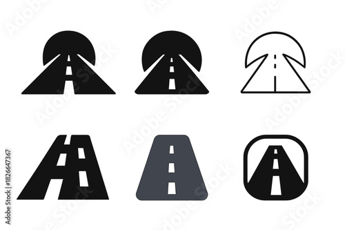 Driving Logo Variations. Driving. Icon set. Set Logo of Driving: Road. harmonious logo variations of the same emblematic concept, each with different artistic