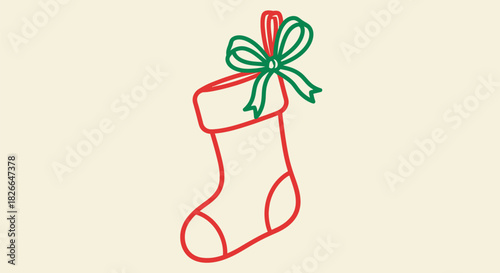 Christmas stocking with ribbon loop outline for holiday design