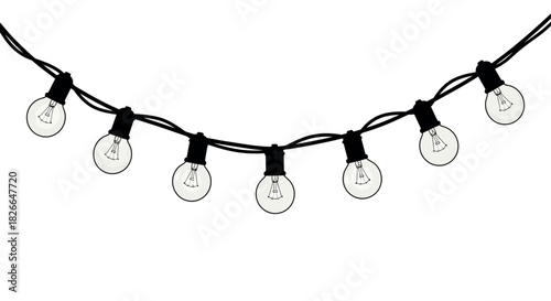 Illuminated string of vintage light bulbs with bold wire