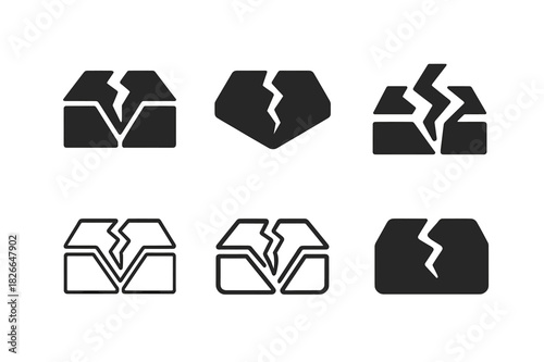 Earthquake Hazard Logos. Earthquake hazards. Icon set. Set Logo of earthquake hazards: Ground rupture line. harmonious logo variations of the same emblematic