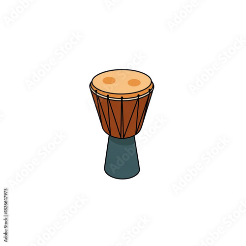 Cartoon Djembe Drum Illustration on Black Background.