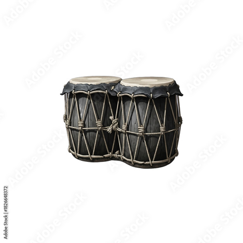 Indian percussion instrument Tabla drums on black background.