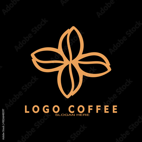 Coffee shop logo. Retro badge coffee beans and leaf branch with natural natural icon line stamp logo vector design modern hipster vintage style. Premium coffee shop bar brand symbol icon.	