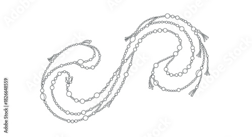 Elegant line art garland of shimmering beads on a white background