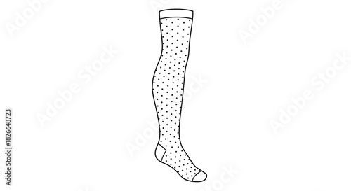 Charming polka dot pattern on a long stocking line art illustration