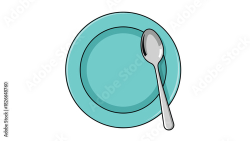 Elegant turquoise plate with silver spoon is perfect for showcasing delicious food dishes and culinary creations with style and modern flair