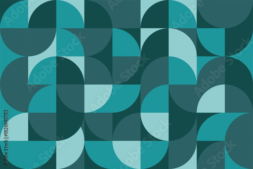Canvastavla geometric abstract illustration in blue tones with intertwining round and square shapes creating