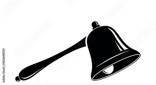 Bold solid silhouette of a long handled handbell on a white background