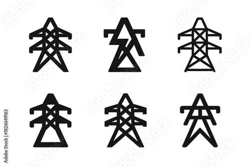 Electricity Logo Variations. Electricity. Icon set. Set Logo of electricity: power grid infrastructure. harmonious logo variations of the same emblematic