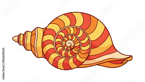 Vibrant seashell with swirling orange and yellow stripes offers a taste of the ocean's wonders, perfect for coastal themed designs