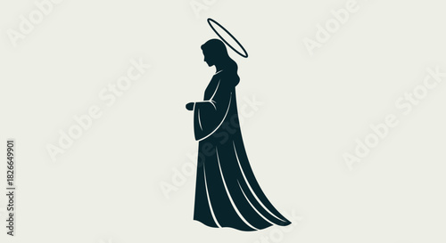 Minimalist angel silhouette with flowing robe and halo