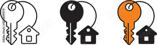 Keys and house security icon set. Vector glyph pictograms of keys, house, lock, safety, property, and access silhouettes