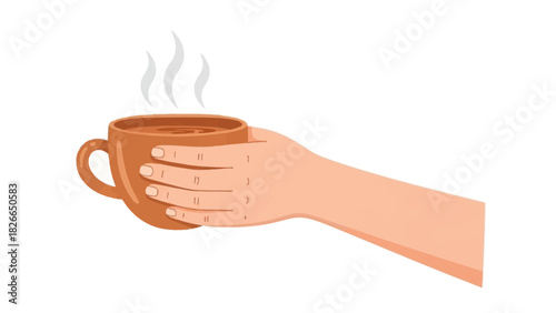 Warm and inviting cup of coffee held by a person's hand with steam rising