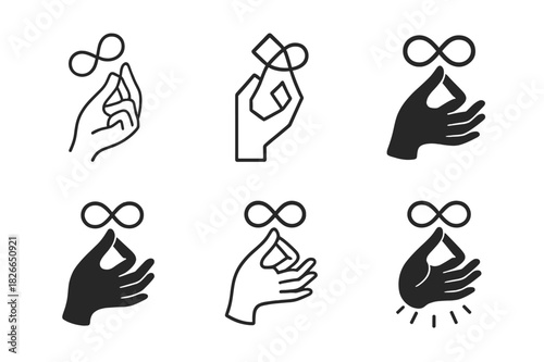 Fate Icon Variations. Destiny and fate. Icon set. Set Logo of destiny and fate: hand with thread of life. harmonious logo variations of the same emblematic