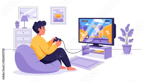 Person Playing Video Games at Home Relaxing Leisure Entertainment Gaming Console