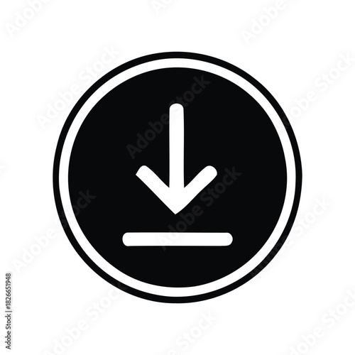 Modern flat style download icon in a circular frame, representing digital data acquisition and user interface functionality for web and app designs