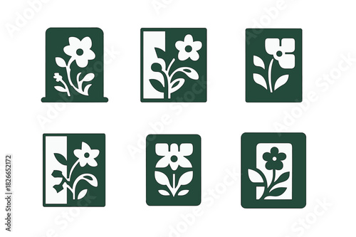 Floral Mural Logos. Outdoor mural. Icon set. Set Logo of outdoor mural: floral wall composition. harmonious logo variations of the same emblematic concept,
