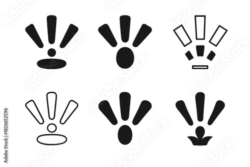 Frustration Icons Collection. Frustration. Icon set. Set Logo of frustration: exclamation marks burst. harmonious logo variations of the same emblematic