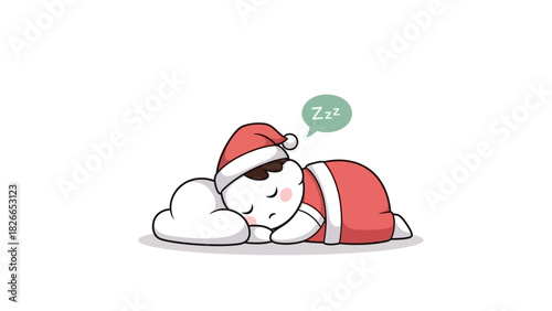 Sleeping Santa Claus Illustration with Soft Cloud Pillow for Festive Holiday