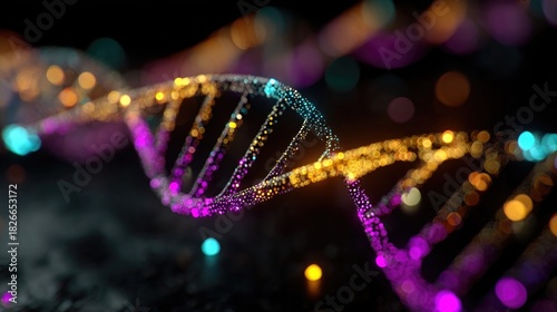 Neon genetic map glowing with vibrant electric connections, digital DNA sequencing layout in neon for biotech, research, or laboratory illustration