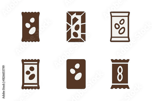 Granola Bar Logos. Granola bars. Icon set. Set Logo of granola bars: energy snack bar icon. harmonious logo variations of the same emblematic concept, each
