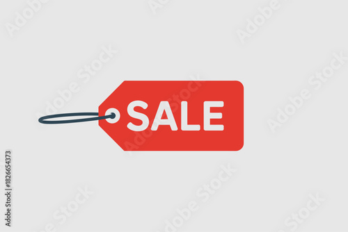 Red sale tag flat vector illustration for retail promotion isolated on white background