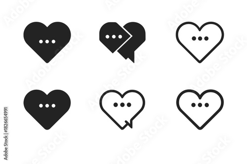 Heartfelt Connection Icons. Long-Distance Relationships and Communication. Icon set. Set Logo of Long-Distance Relationships and Communication: chat bubbles