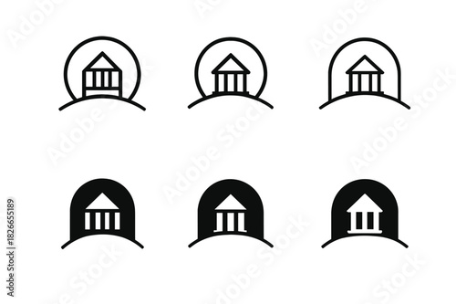 Holy Pilgrimage Icons. Holy pilgrimage. Icon set. Set Logo of Holy pilgrimage: Sacred temple on horizon. harmonious logo variations of the same emblematic