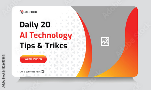 Daily technology tips and tricks video thumbnail banner design, daily photography learning tips and techniques video cover banner design, editable vector eps 10 file format