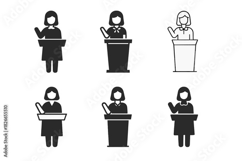 Hostess Icon Variations. Hostess. Icon set. Set Logo of Hostess: hostess figure at restaurant podium. harmonious logo variations of the same emblematic