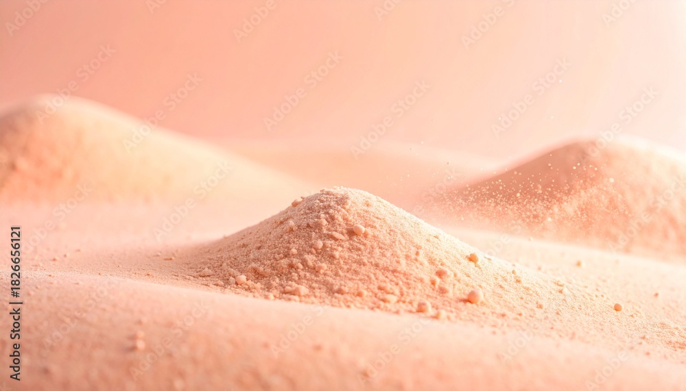 Fototapeta premium The powder can be sand, cosmetics, loose powder, or dry food ingredients such as flour. This soft focus close-up photo is perfect for beauty, spa, natural material or texture themes.e