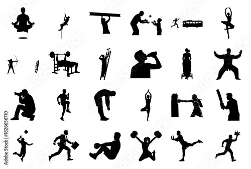 Silhouettes of People in Sports, Fitness, and Daily Life Activities Keywords: silhouette, person