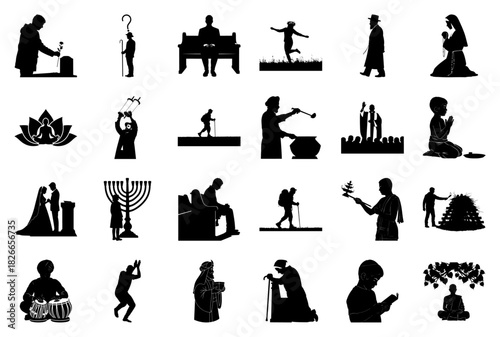 Silhouettes of People in Religious and Spiritual Settings