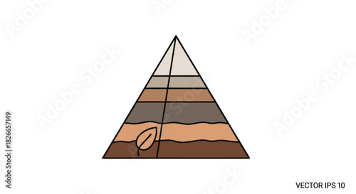 Vector illustration of a pyramid with layered geological strata and a seed or stone on a white background.