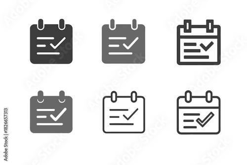 Learning Goals Logos. Learning goals reflection sheet. Icon set. Set Logo of reflection sheet: calendar with marked goals. harmonious logo variations of the