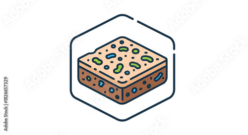 Illustration of a square microscopic sample with various colorful cells and organisms inside a hexagonal outline on a white background.