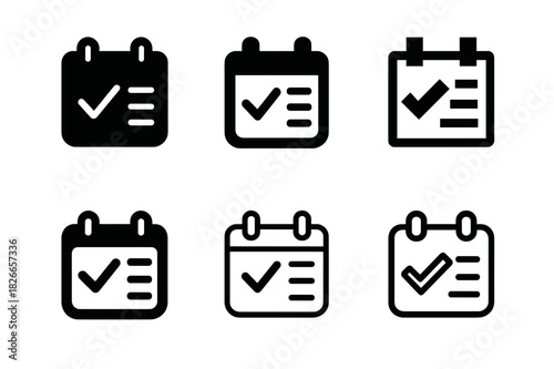 Learning Goals Logos. Learning goals reflection sheet. Icon set. Set Logo of reflection sheet: calendar with marked goals. harmonious logo variations of the