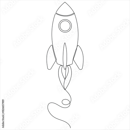 One continuous line drawing of rocket take off rocket space ship launch line art vector
