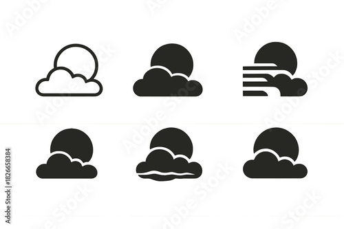 Melancholy Icon Variations. Melancholy. Icon set. Set Logo of Melancholy: cloudy horizon. harmonious logo variations of the same emblematic concept, each with