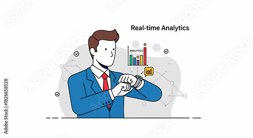 Businessman Checking Real-Time Data Analysis on Smartwatch Interface