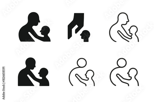Mentorship Logo Set. Mentor offering advice. Icon set. Set Logo of mentorship: helping hand gesture. harmonious logo variations of the same emblematic concept,