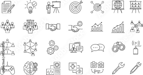 Business strategy and teamwork icons collection