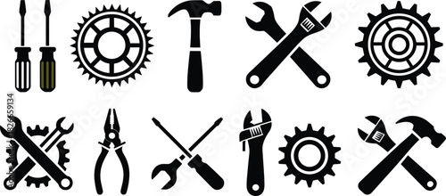Collection of mechanical tool silhouettes