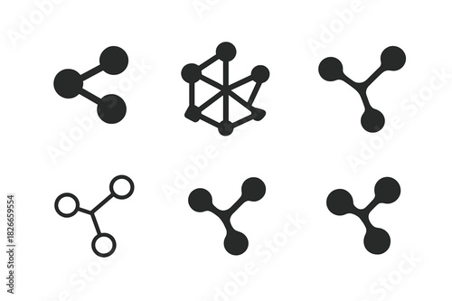 Molecule Logo Variations. Molecules. Icon set. Set Logo of molecules: interconnected atom chain. harmonious logo variations of the same emblematic concept,