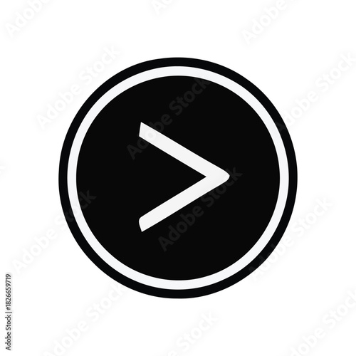 Black circle with a white outline and a right-pointing chevron symbol for web or app navigation