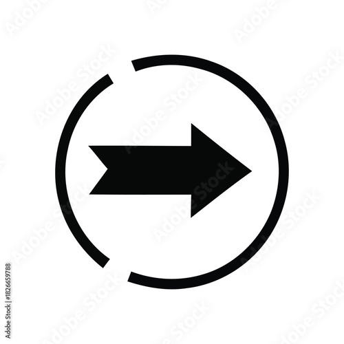 Black arrow icon pointing right within a circular outline, symbolizing forward movement and direction, perfect for navigation and progress indicators
